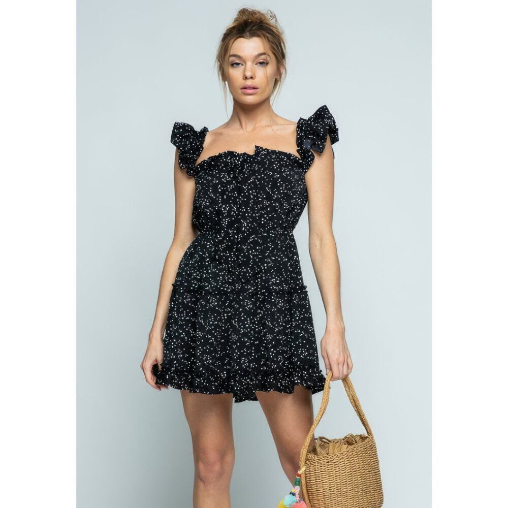 Anthropologie Black Mini Dress with White Speckle Print